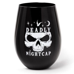 Alchemy Gothic Deadly Nightcap Punk Skull Black Glass Stemless Wineglass NIB